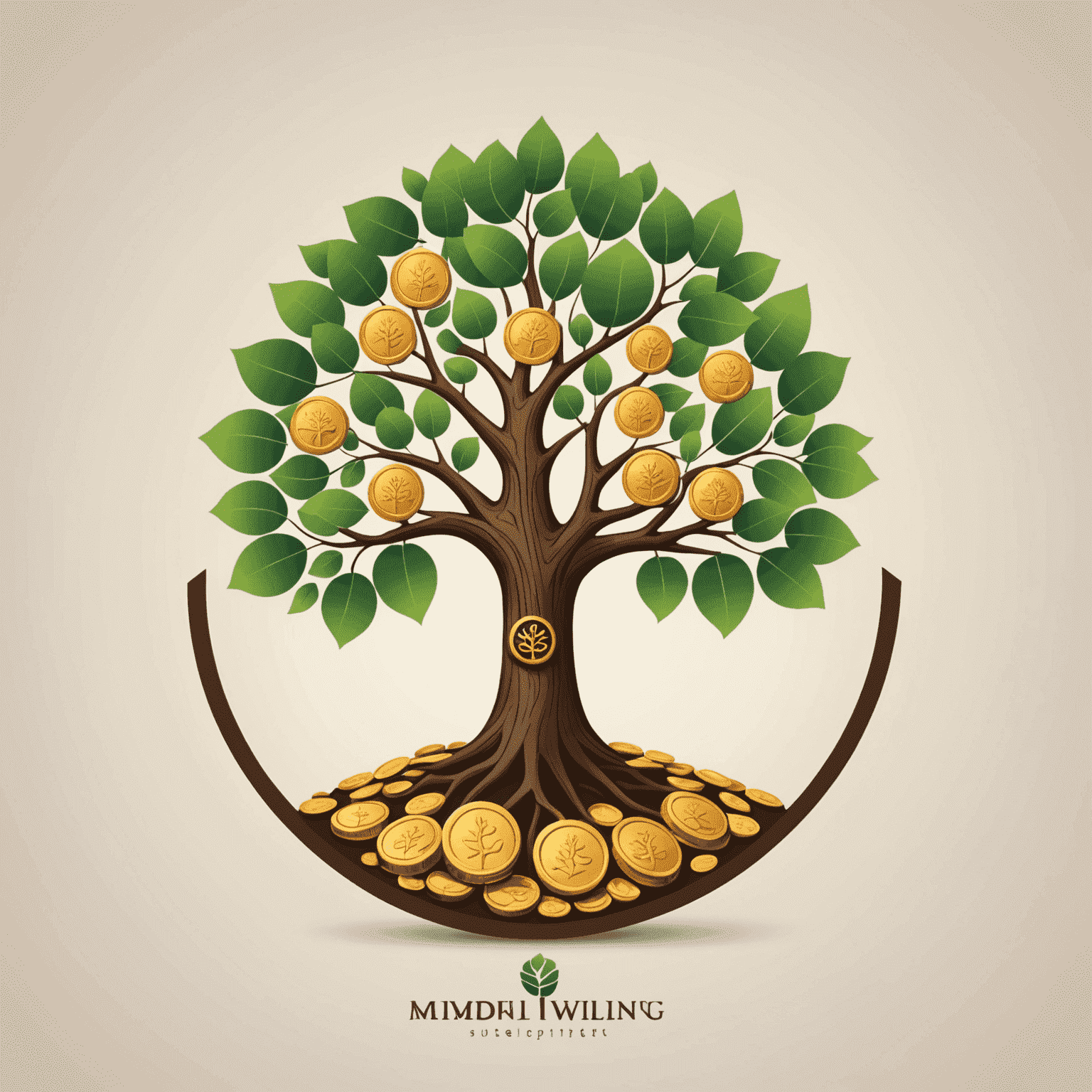 Mindful Wealth logo depicting a tree with coins as leaves, symbolizing growth and financial well-being