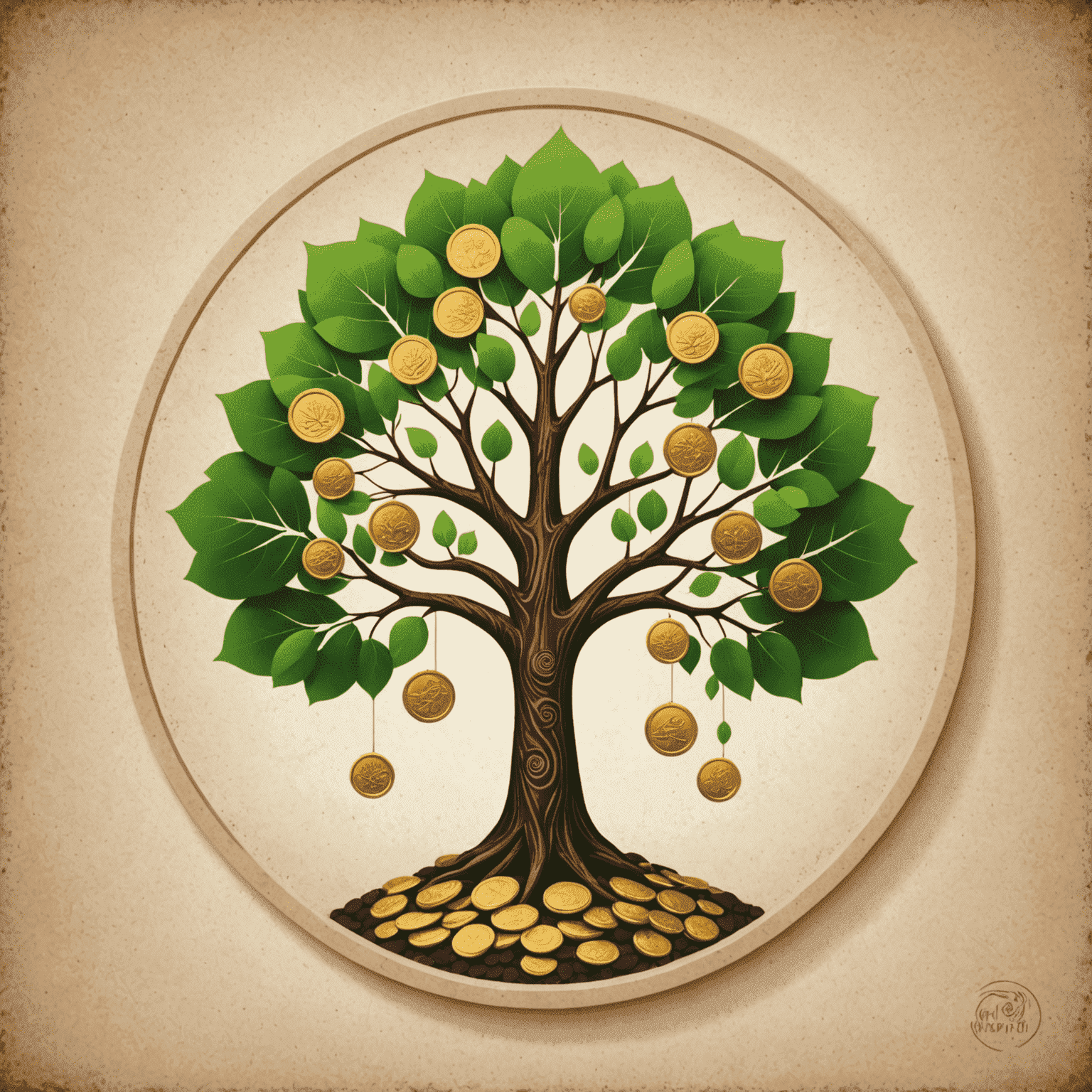Mindful Wealth logo depicting a tree with coins as leaves, symbolizing growth and financial well-being