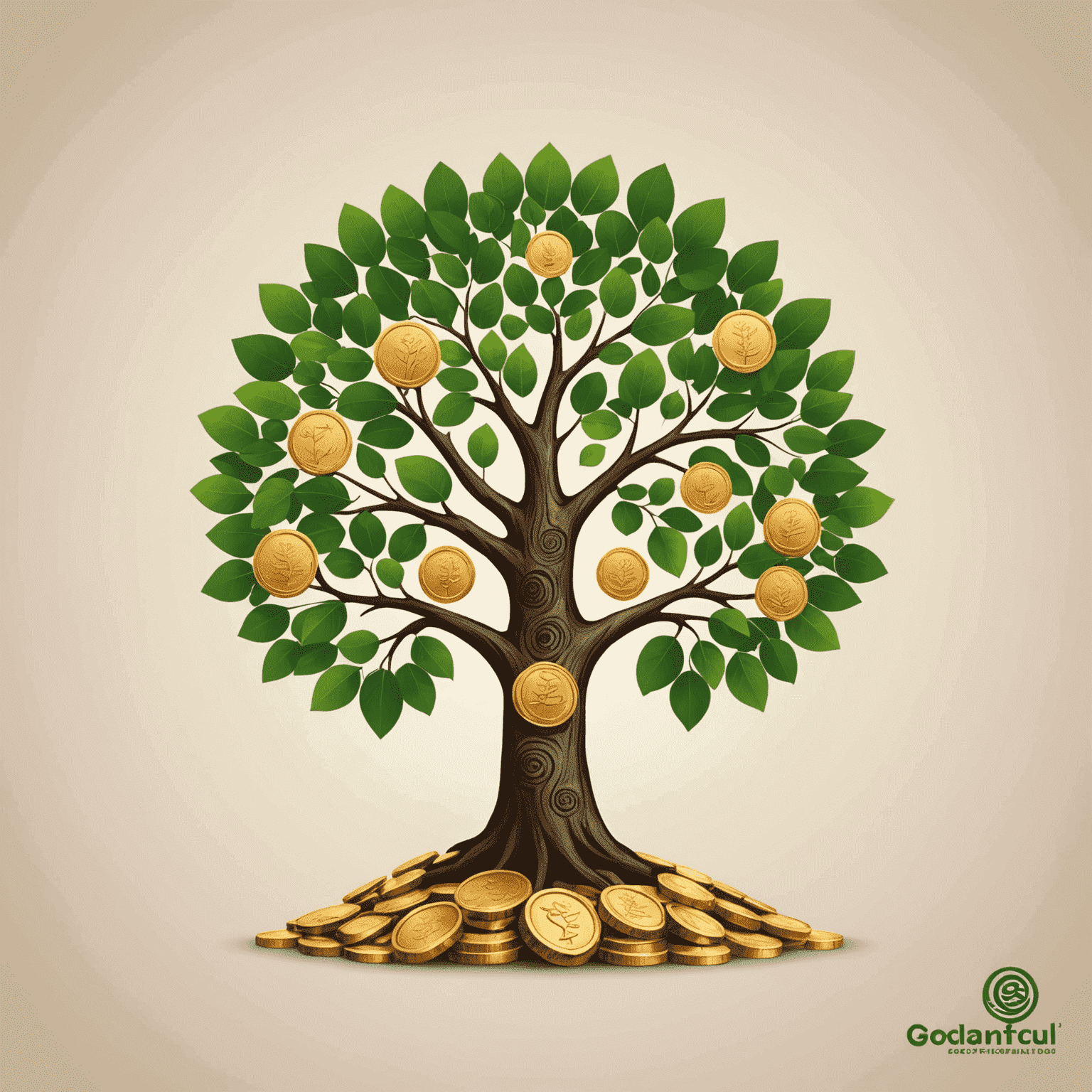Mindful Wealth logo depicting a tree with coins as leaves, symbolizing growth and financial well-being