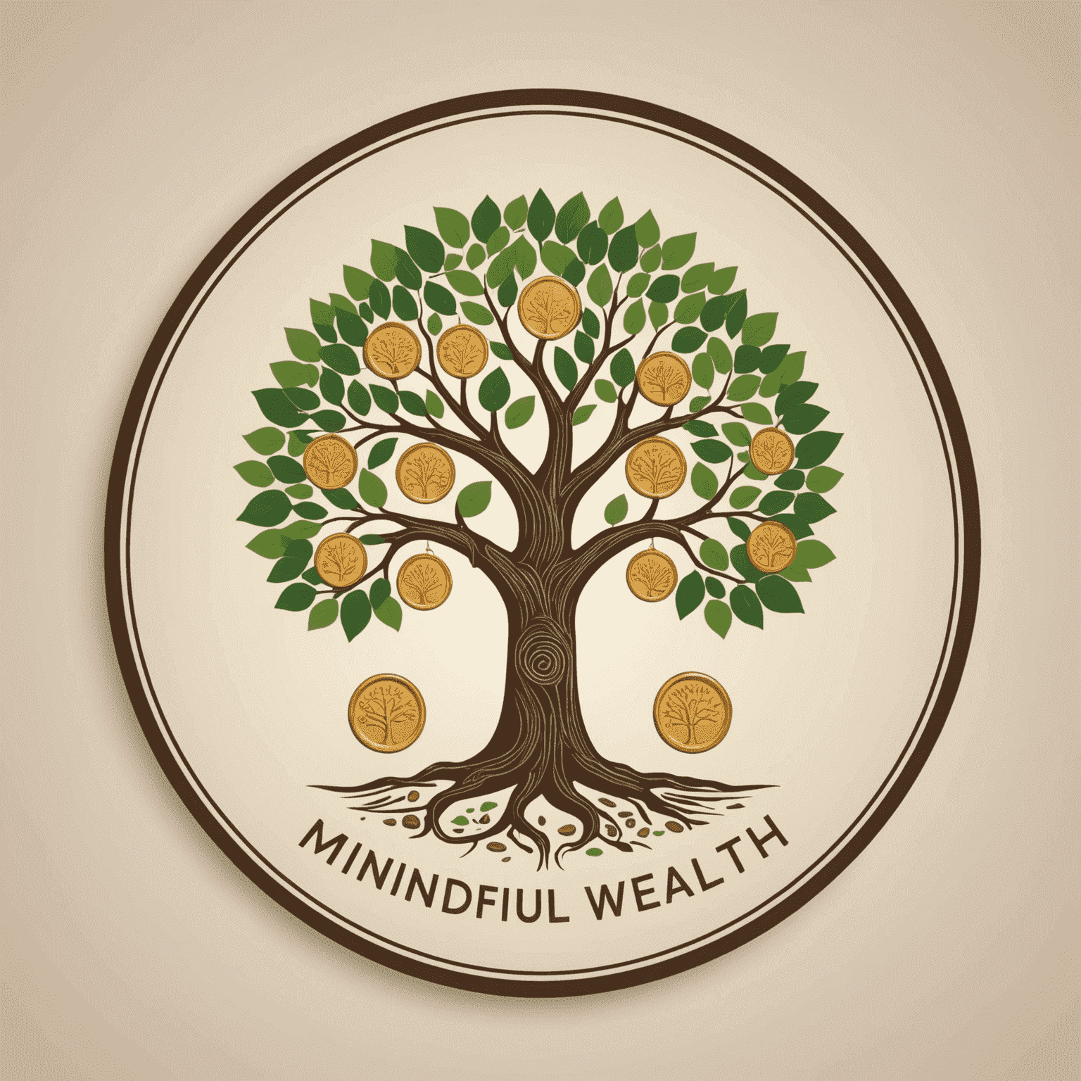 Mindful Wealth logo depicting a tree with coins as leaves, symbolizing growth and financial well-being