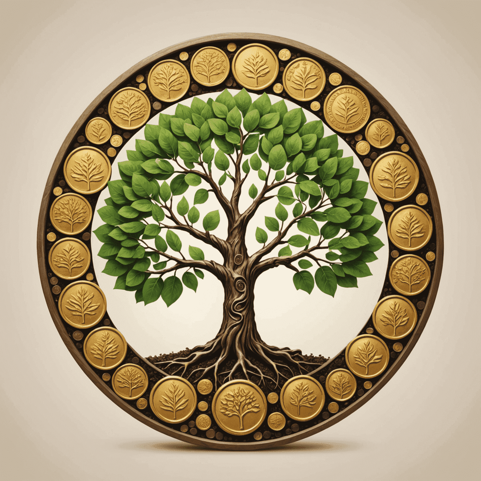 Mindful Wealth logo depicting a tree with coins as leaves, symbolizing growth and financial well-being