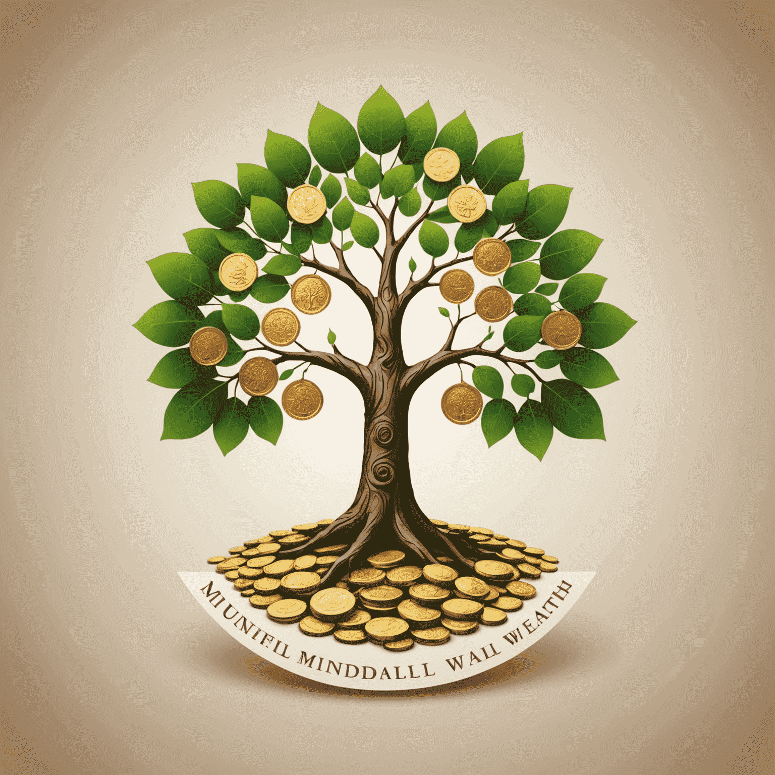 Mindful Wealth logo depicting a tree with coins as leaves, symbolizing growth and financial well-being