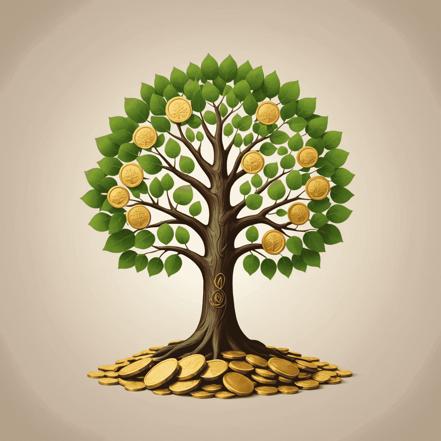 Mindful Wealth logo depicting a tree with coins as leaves, symbolizing growth and financial well-being